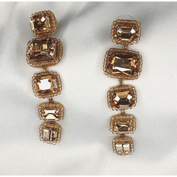 Deepa Gurnani Anthropologie Earrings Crystal Gold Cushion Linear Dangling - Picture 8 of 8